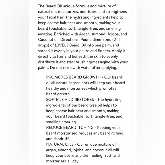 L3VEL3 Beard Oil - Picture 3 of 6
